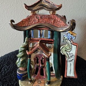 Vintage Blue Sky Clayworks The Happy Dragon Restaurant Tea Light Ceramic House